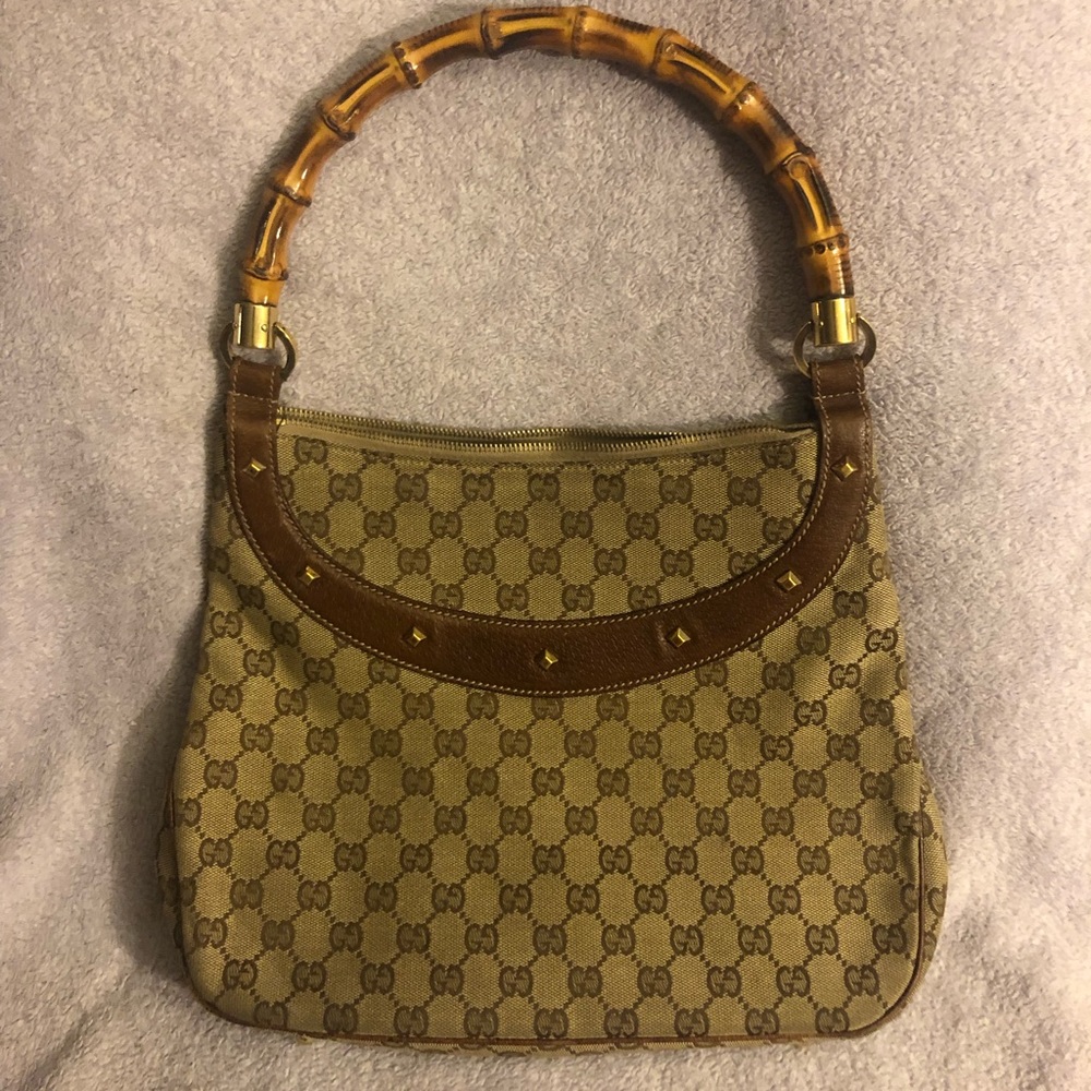 AUTHENTIC GUCCI Monogram Anita Bamboo Handle Bag
